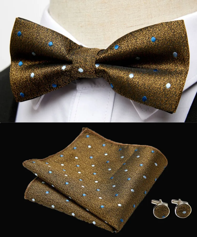 HUISHI Classic Blue Bowties For Men Paisley Floral Bow Tie Pocket Square Cufflinks Suit Set Wedding Party Plaid Solid Butterfly