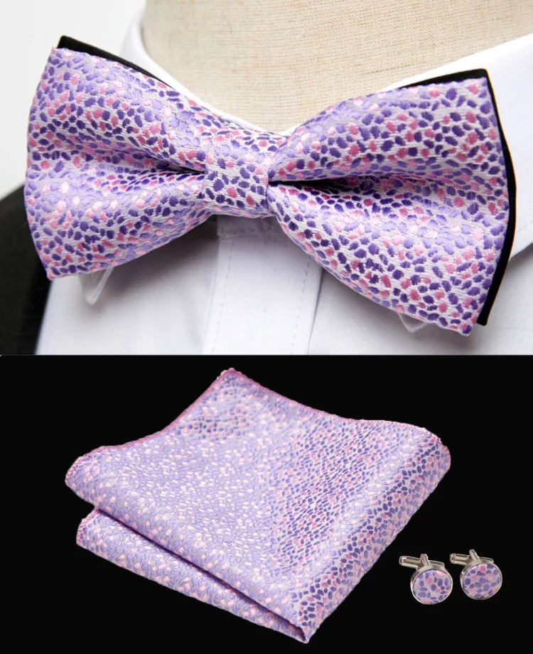 HUISHI Classic Blue Bowties For Men Paisley Floral Bow Tie Pocket Square Cufflinks Suit Set Wedding Party Plaid Solid Butterfly