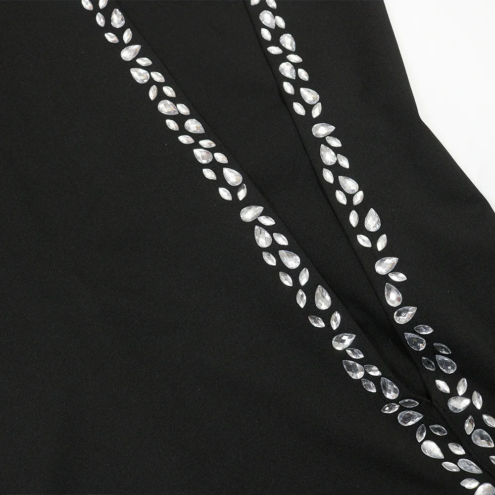 HBLL Factory Wholesale Black Long Sleeve Diamond Mesh Perspective Dress Sexy Celebrity Cocktail Party Bodycon Long Evening Dress