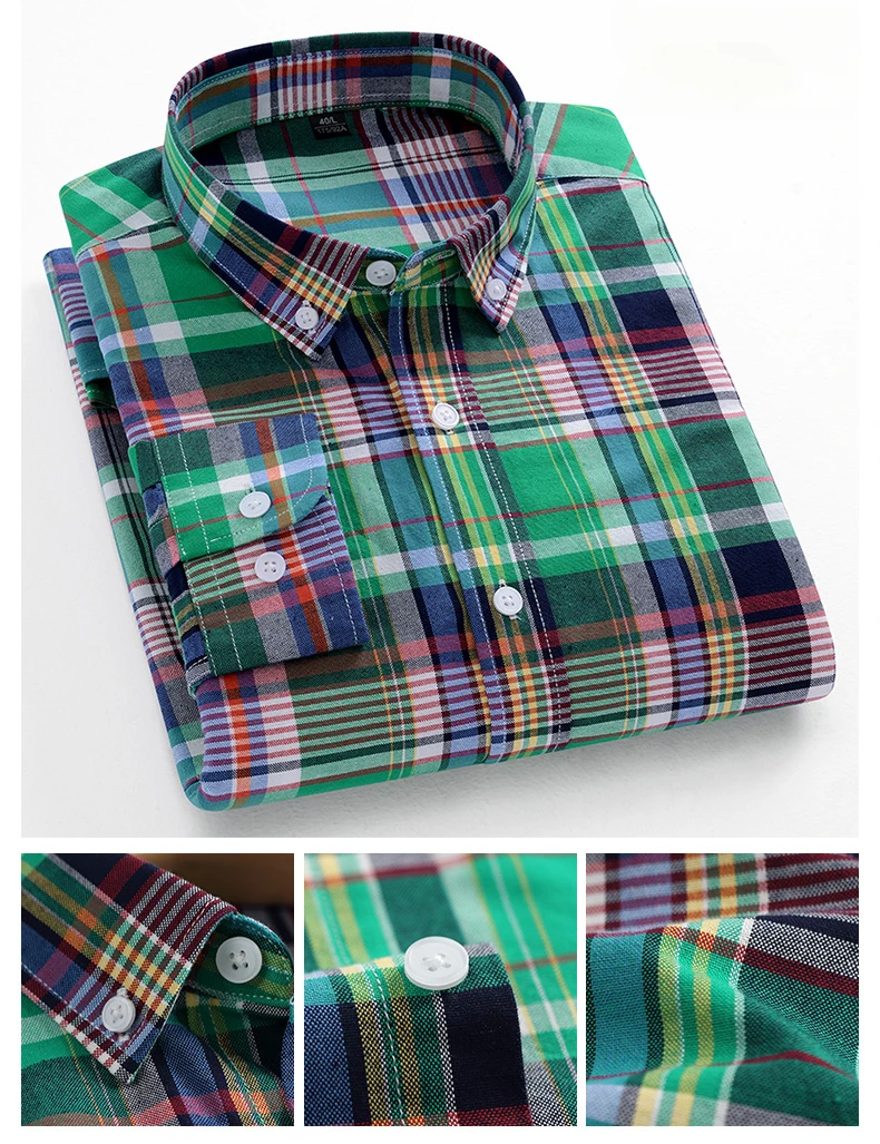Fashion Korean Trends Casual Long-Sleeve Shirts for Men Slim Fit Plain Shirt 100% Cotton Plaid Striped Tops Soft Designer Clothe