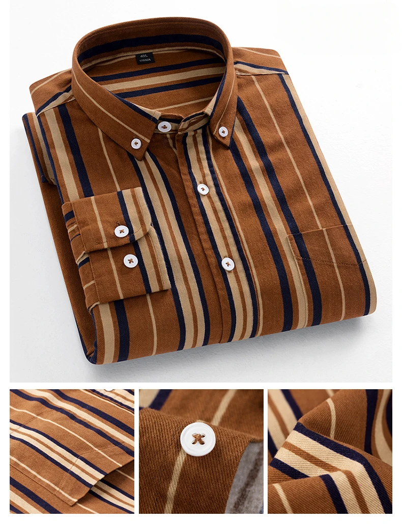 Fashion Korean Trends Casual Long-Sleeve Shirts for Men Slim Fit Plain Shirt 100% Cotton Plaid Striped Tops Soft Designer Clothe