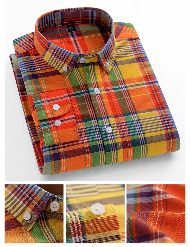 Fashion Korean Trends Casual Long-Sleeve Shirts for Men Slim Fit Plain Shirt 100% Cotton Plaid Striped Tops Soft Designer Clothe