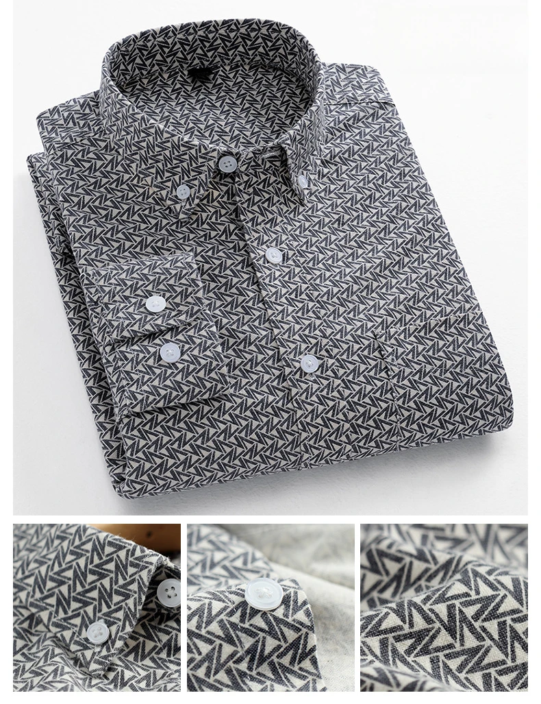 Fashion Korean Trends Casual Long-Sleeve Shirts for Men Slim Fit Plain Shirt 100% Cotton Plaid Striped Tops Soft Designer Clothe