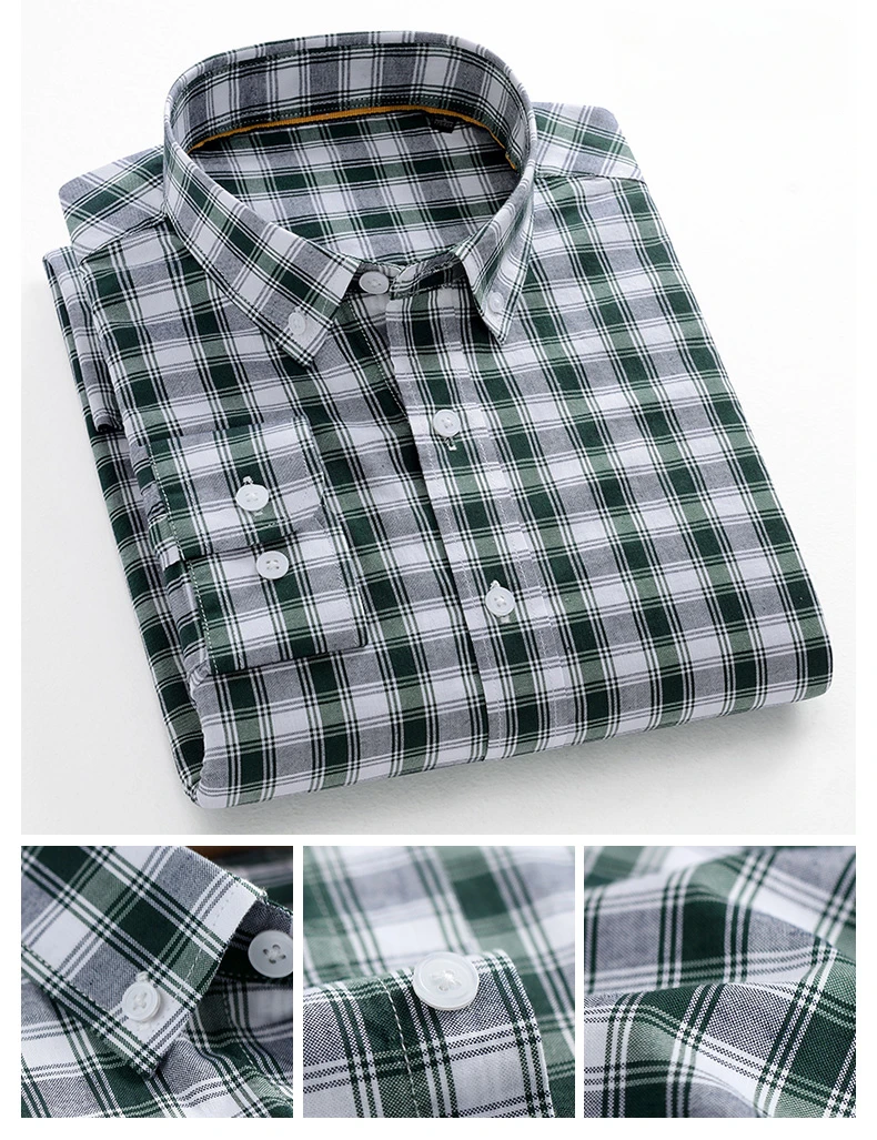 Fashion Korean Trends Casual Long-Sleeve Shirts for Men Slim Fit Plain Shirt 100% Cotton Plaid Striped Tops Soft Designer Clothe
