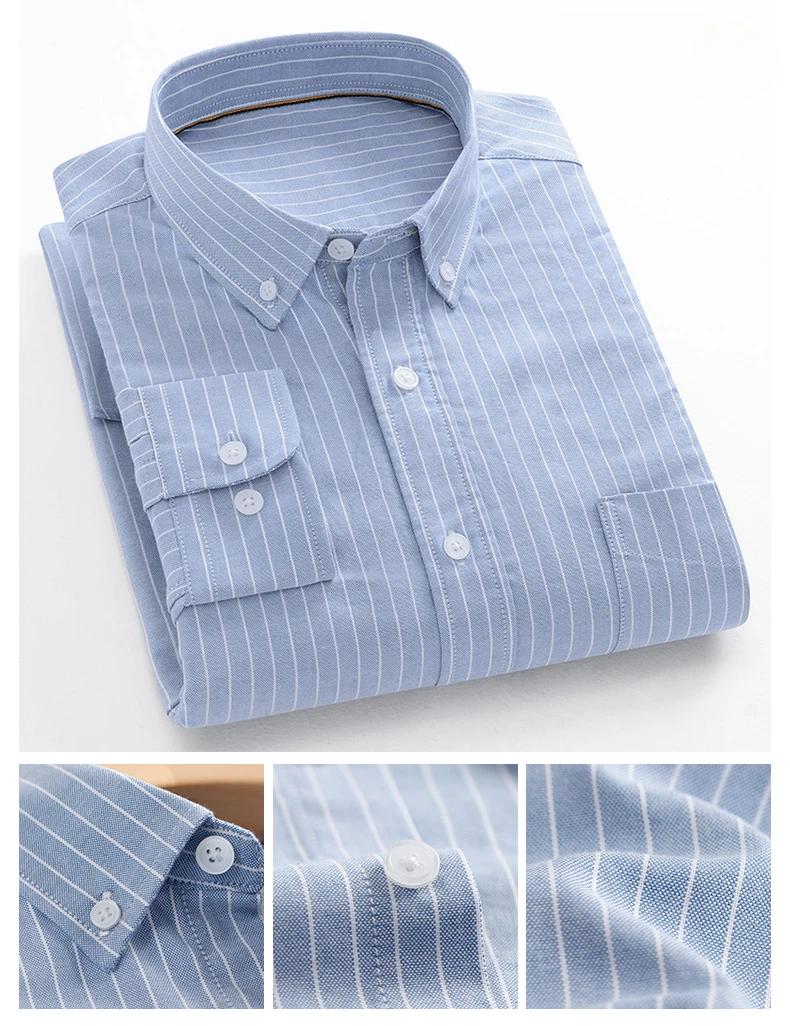 Fashion Korean Trends Casual Long-Sleeve Shirts for Men Slim Fit Plain Shirt 100% Cotton Plaid Striped Tops Soft Designer Clothe