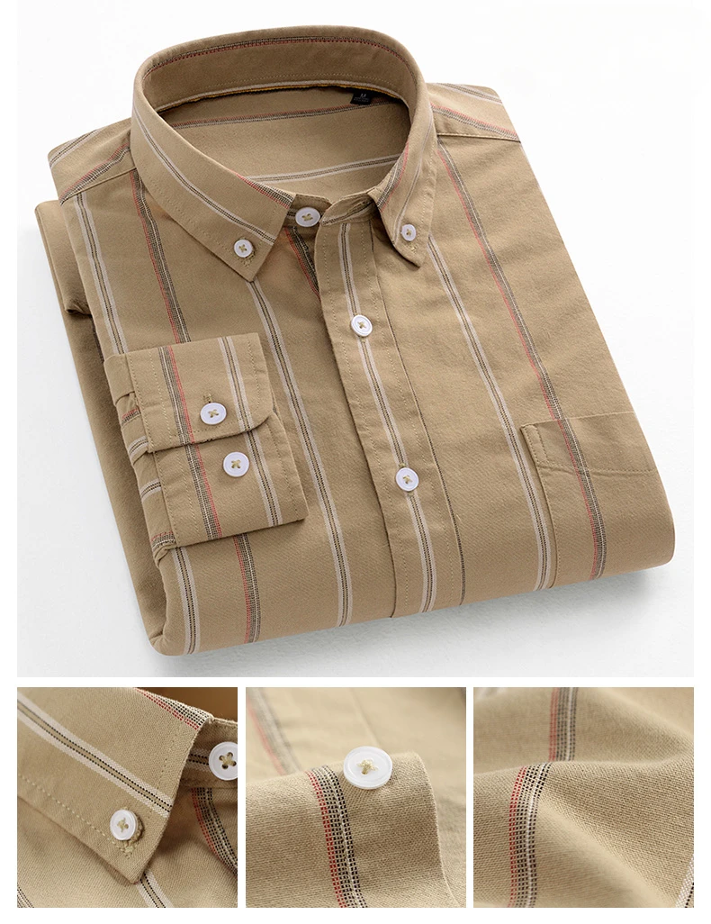 Fashion Korean Trends Casual Long-Sleeve Shirts for Men Slim Fit Plain Shirt 100% Cotton Plaid Striped Tops Soft Designer Clothe
