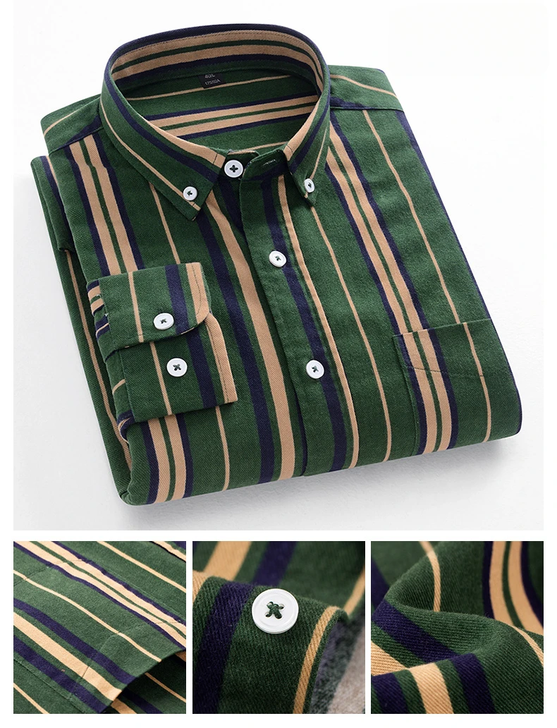 Fashion Korean Trends Casual Long-Sleeve Shirts for Men Slim Fit Plain Shirt 100% Cotton Plaid Striped Tops Soft Designer Clothe