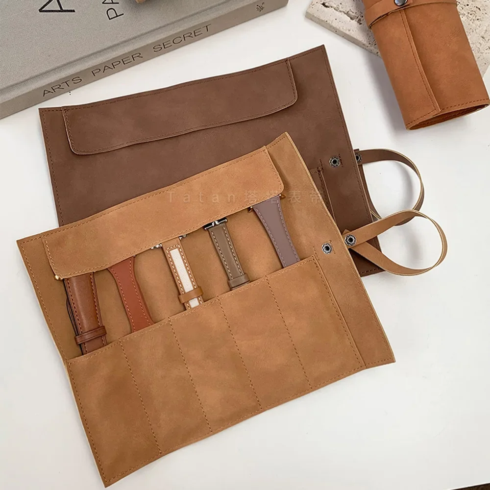 2026 Watch Band Roll Organizer with 5 Slots,Storage Box,Easy Carry On Watchlover Storage,Full Grain Leather,Handmade Travel Case