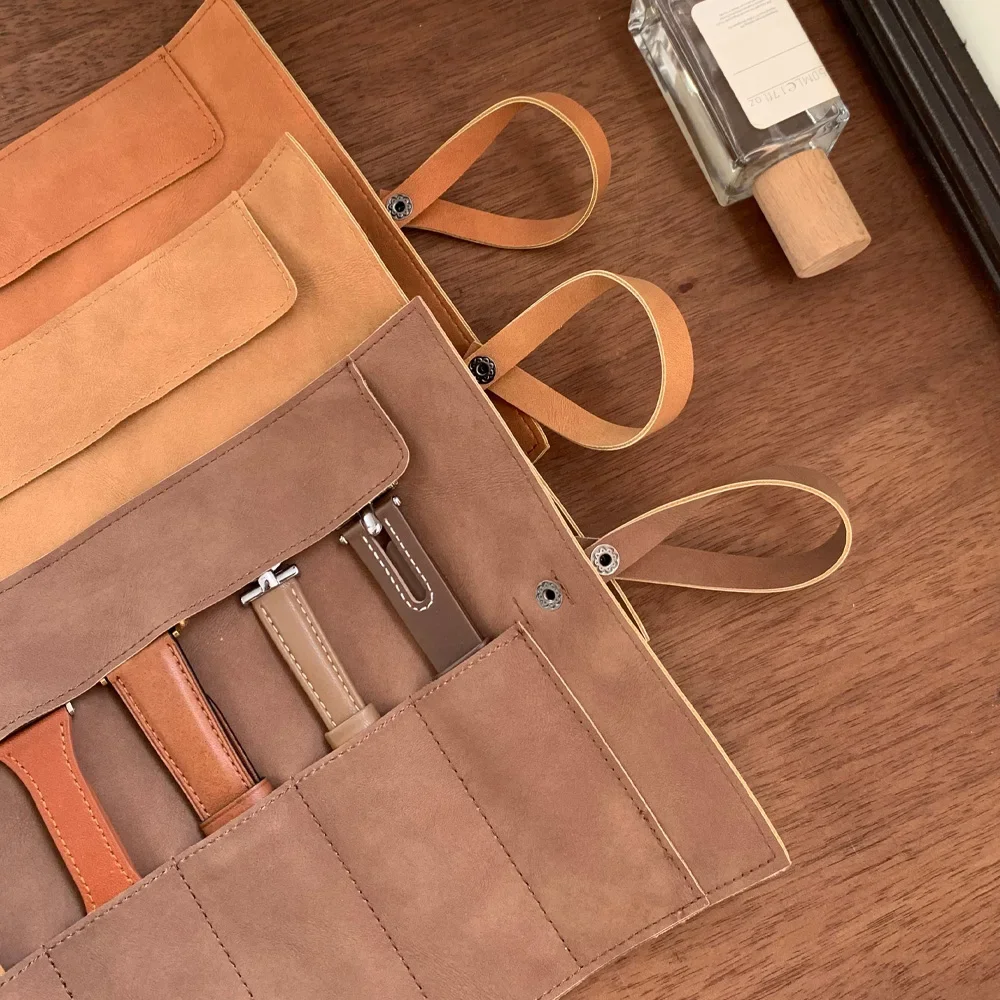 2026 Watch Band Roll Organizer with 5 Slots,Storage Box,Easy Carry On Watchlover Storage,Full Grain Leather,Handmade Travel Case
