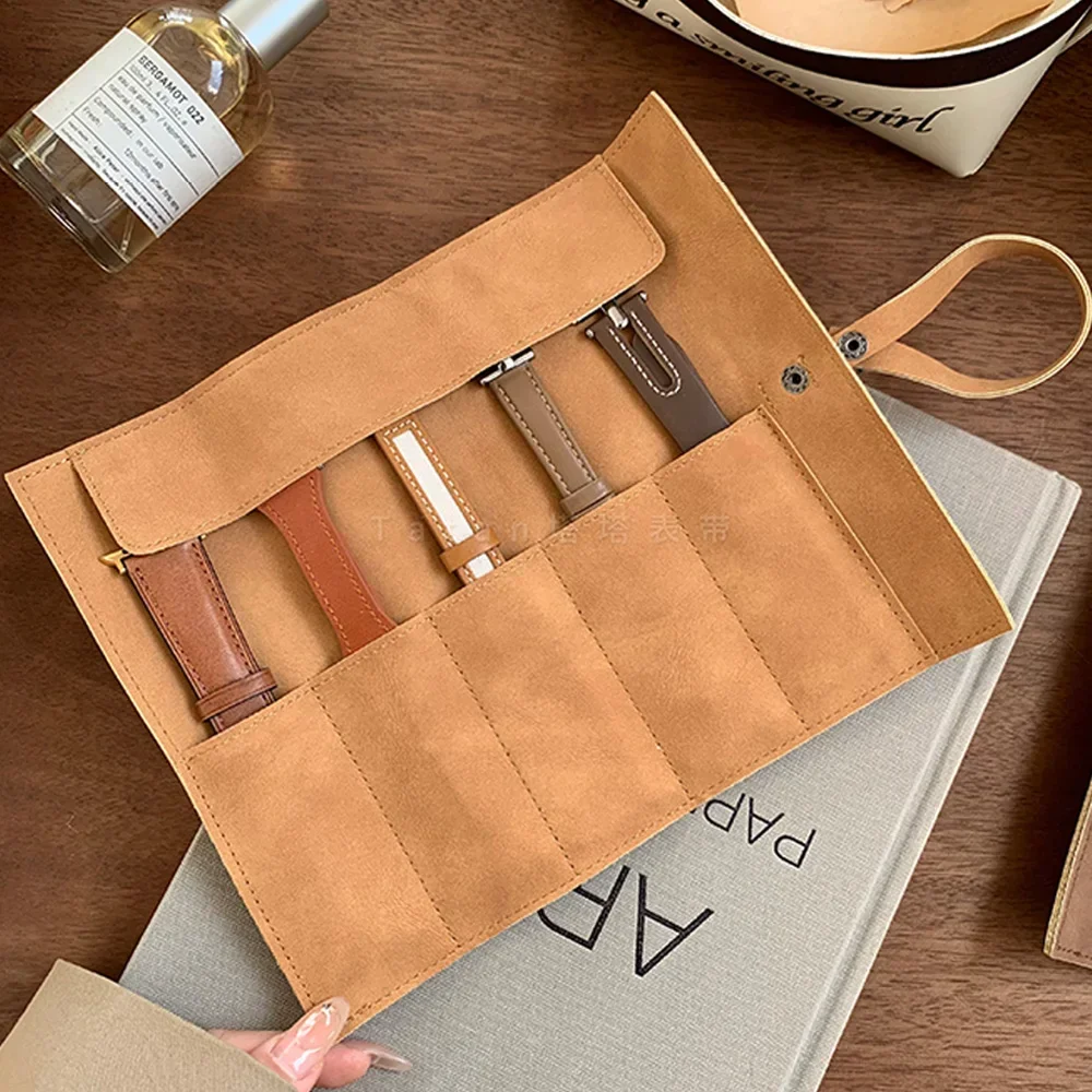 2026 Watch Band Roll Organizer with 5 Slots,Storage Box,Easy Carry On Watchlover Storage,Full Grain Leather,Handmade Travel Case