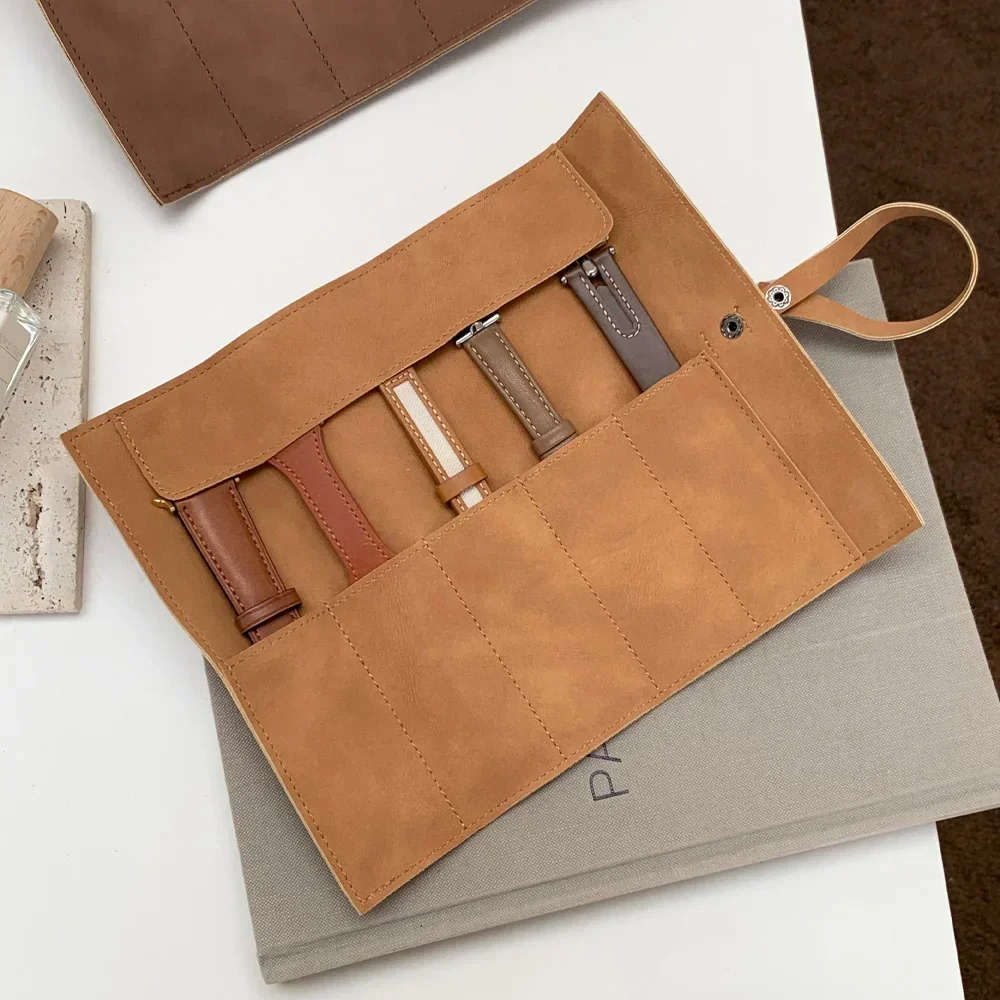 2026 Watch Band Roll Organizer with 5 Slots,Storage Box,Easy Carry On Watchlover Storage,Full Grain Leather,Handmade Travel Case