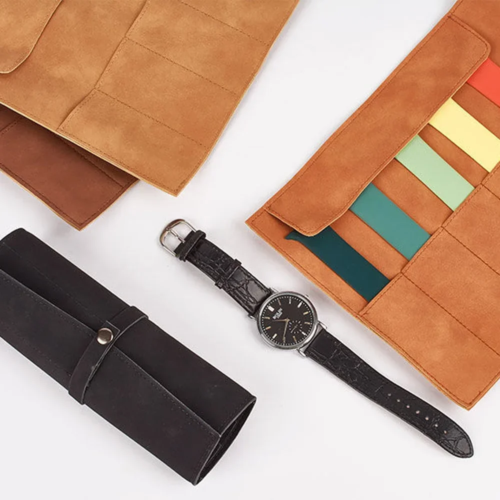 2026 Watch Band Roll Organizer with 5 Slots,Storage Box,Easy Carry On Watchlover Storage,Full Grain Leather,Handmade Travel Case