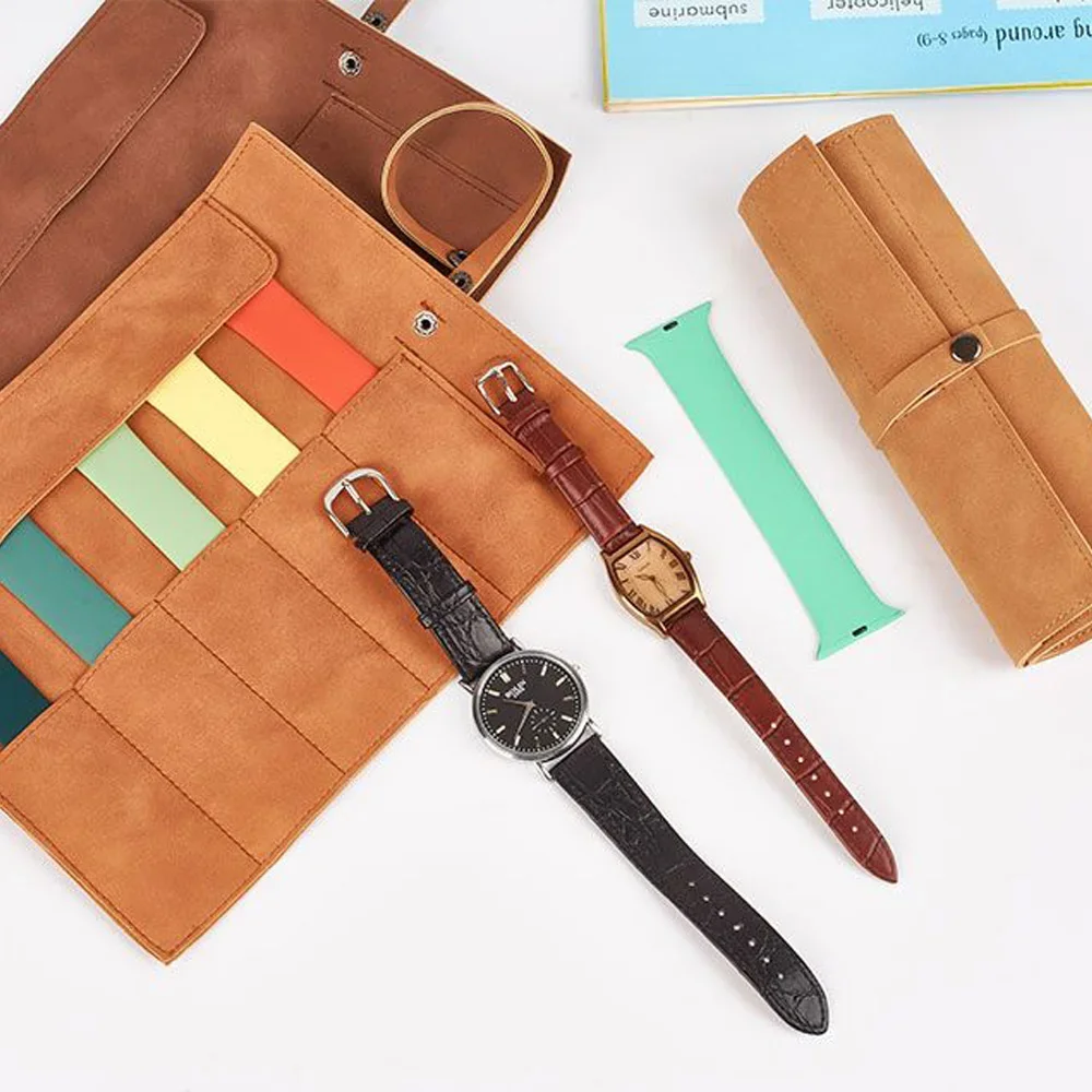 2026 Watch Band Roll Organizer with 5 Slots,Storage Box,Easy Carry On Watchlover Storage,Full Grain Leather,Handmade Travel Case