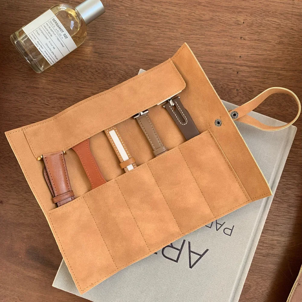 2026 Watch Band Roll Organizer with 5 Slots,Storage Box,Easy Carry On Watchlover Storage,Full Grain Leather,Handmade Travel Case