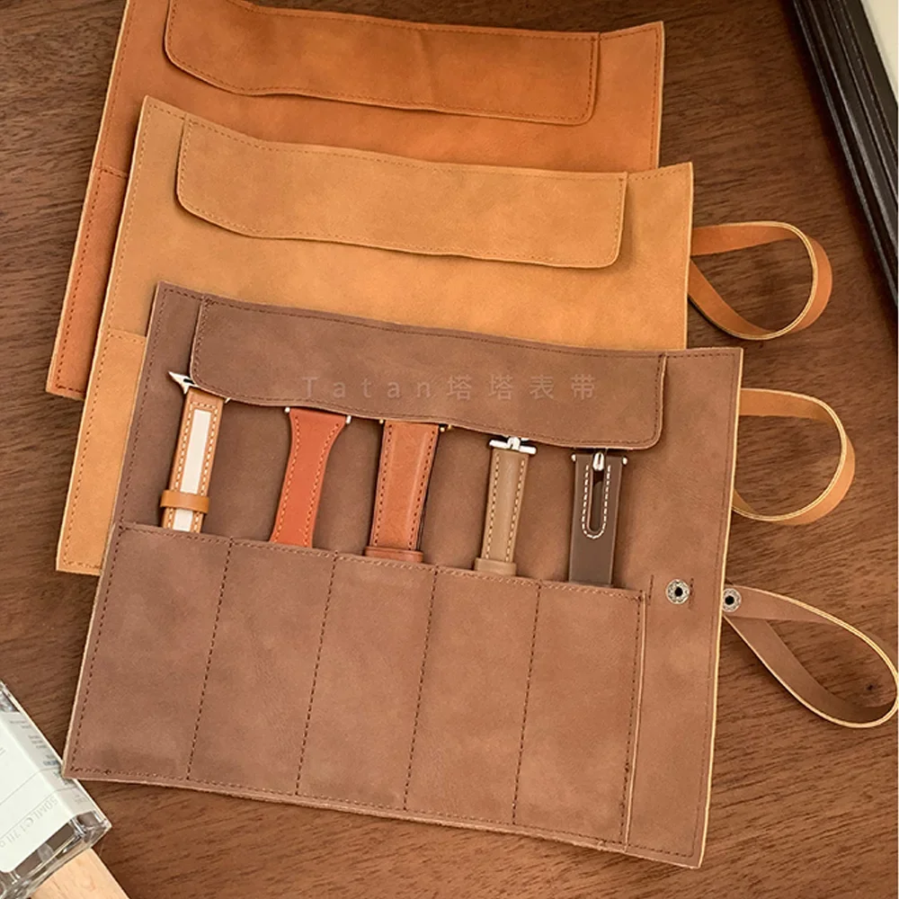 2026 Watch Band Roll Organizer with 5 Slots,Storage Box,Easy Carry On Watchlover Storage,Full Grain Leather,Handmade Travel Case