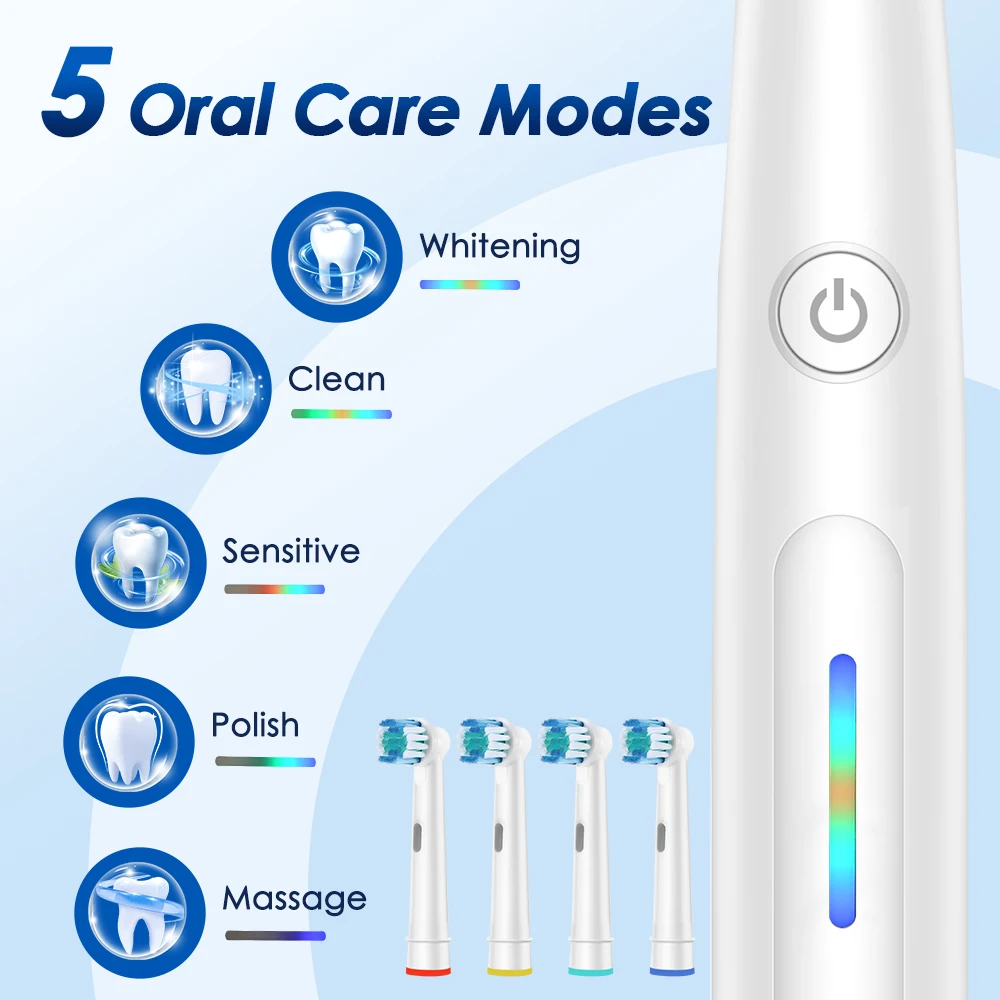 Rotating Electric Toothbrush, 5 Cleaning Modes Timer Clean Teeth Whitening, USB Rechargeable Toothbrush with Replaced Heads