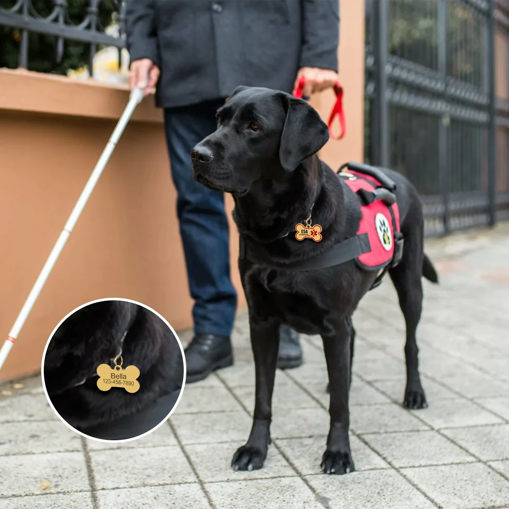 Personalized ESA Dog Tag Stainless Steel Custom Emotional Support Animal Pet ID Tags Bone Pet Tag Pendants