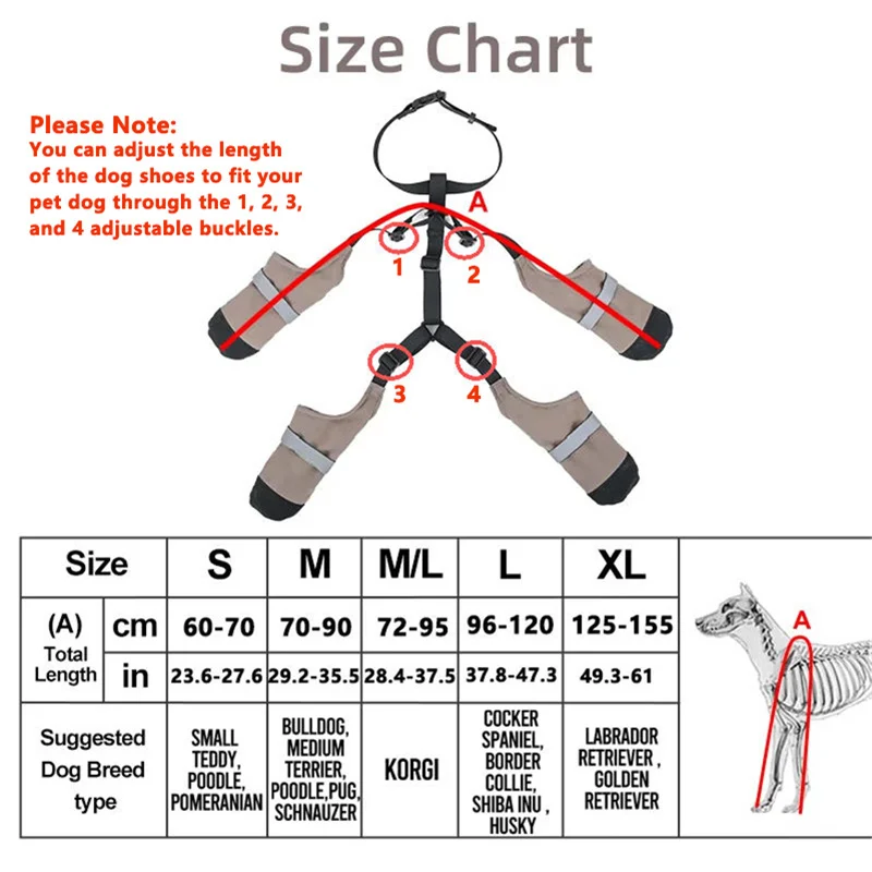 Anti-Dirty Dog Shoes Warm Back Strap Anti-Detachment Non-Slip Outdoor Activities Waterproof Rain Snow Pet Boots Pet Supplies