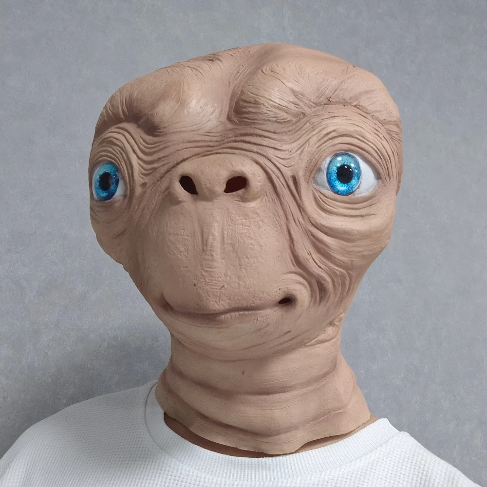ET Alien Latex Mask Halloween Carnival Party Movie E.T. the Extra-Terrestrial Realistic Cosplay Creepy E.T. Alien Full Head Mask