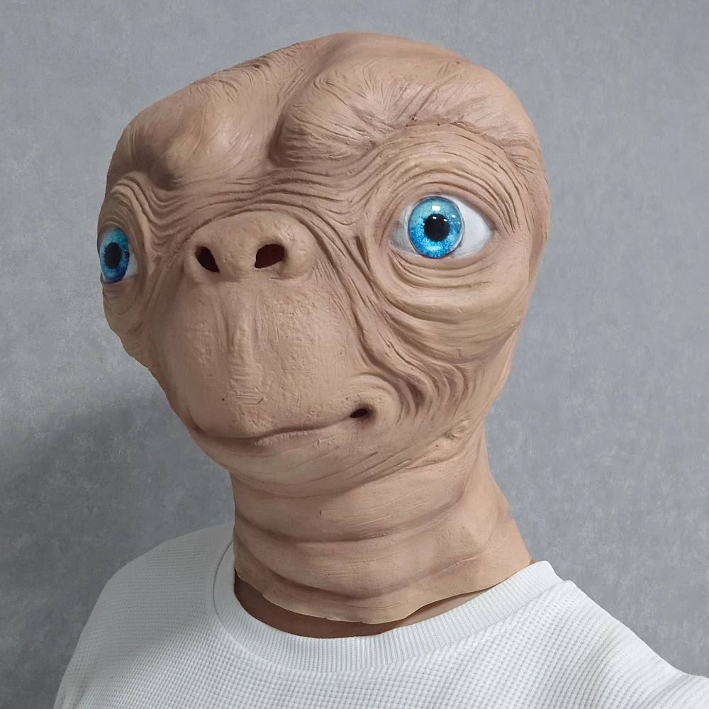 ET Alien Latex Mask Halloween Carnival Party Movie E.T. the Extra-Terrestrial Realistic Cosplay Creepy E.T. Alien Full Head Mask