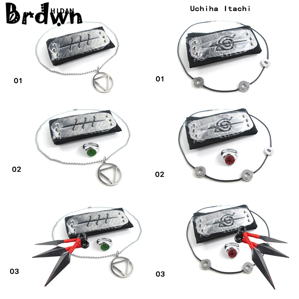 Brdwn Cosplay Akatsuki Hidan Itachi Logo Headband Necklace Ring Kunai