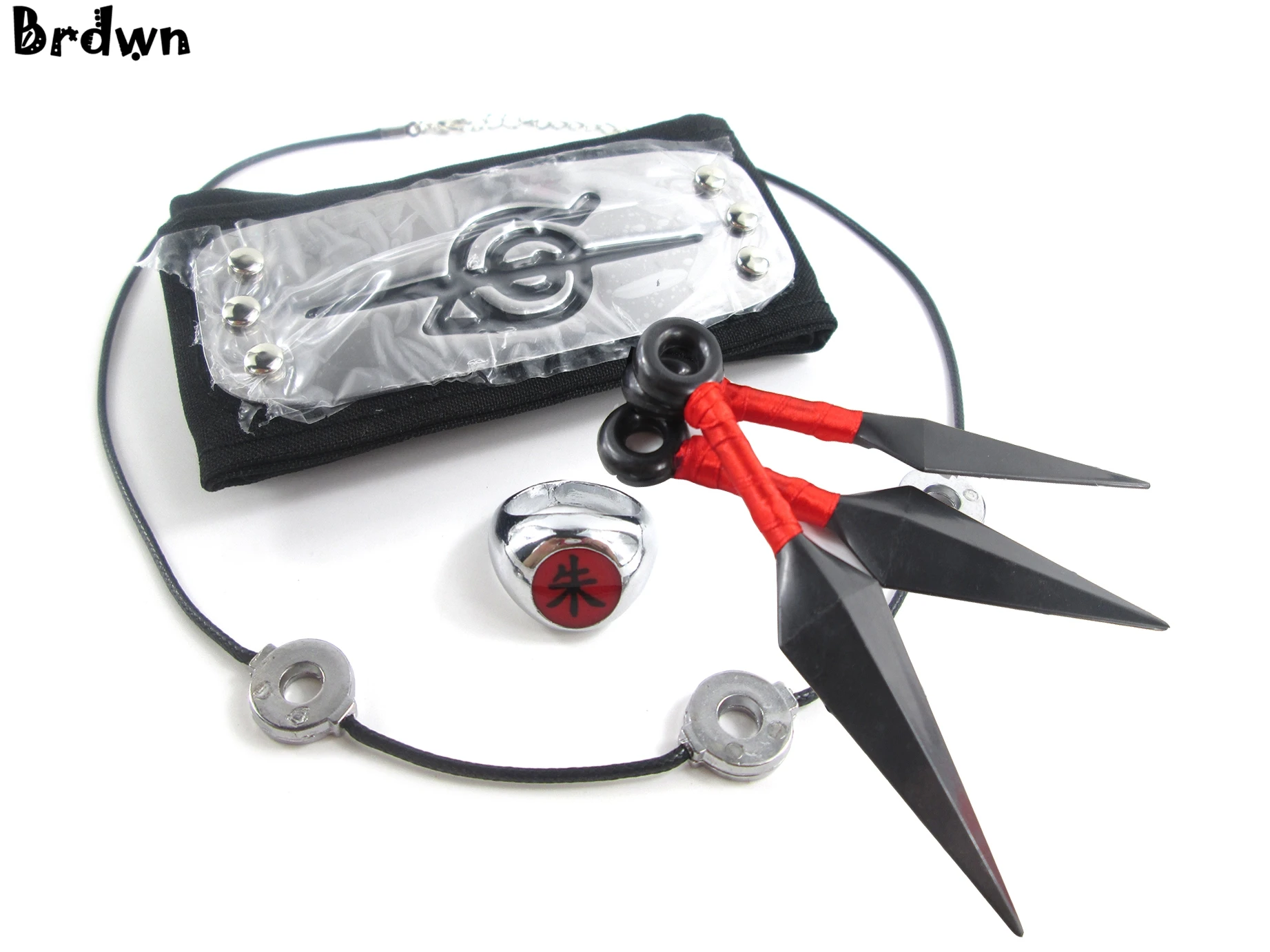 Brdwn Cosplay Akatsuki Hidan Itachi Logo Headband Necklace Ring Kunai