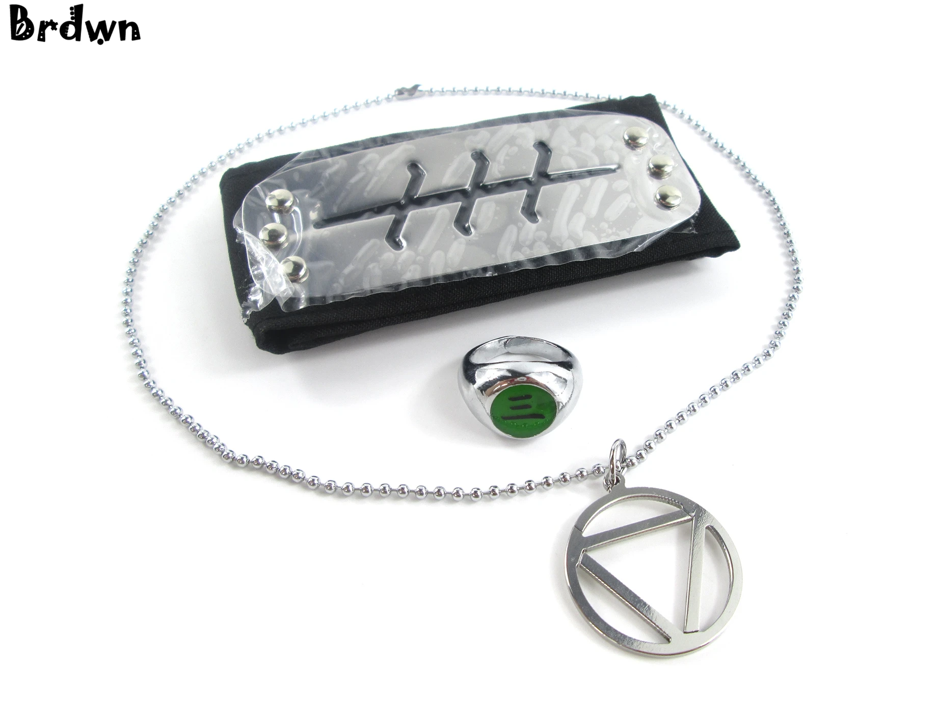 Brdwn Cosplay Akatsuki Hidan Itachi Logo Headband Necklace Ring Kunai
