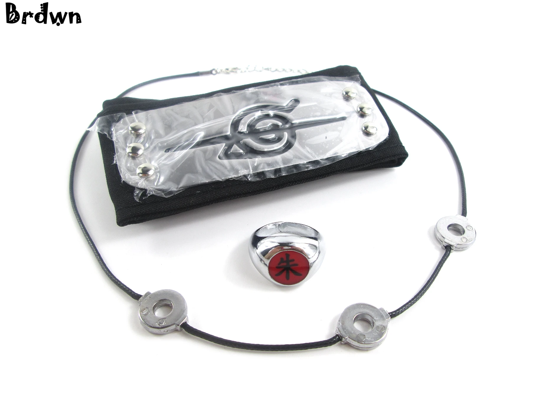Brdwn Cosplay Akatsuki Hidan Itachi Logo Headband Necklace Ring Kunai