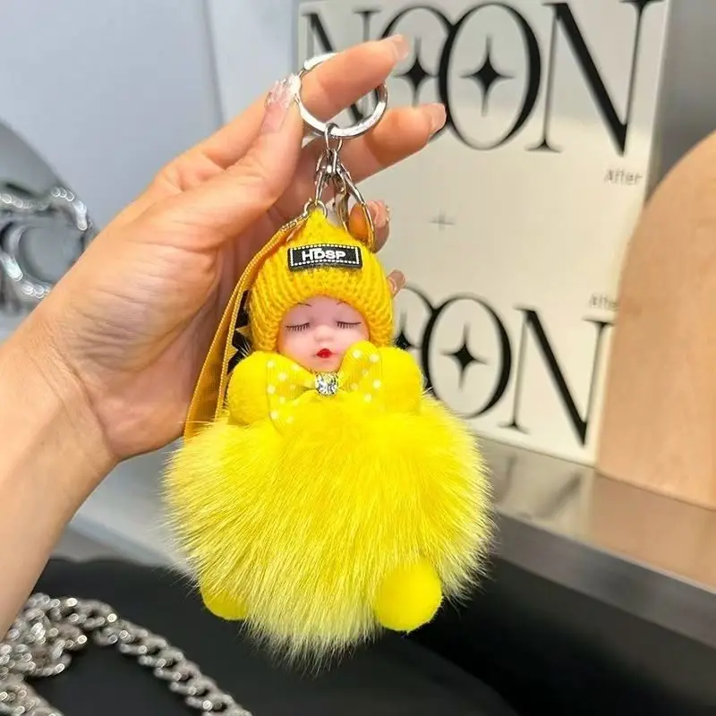 Cute Fluffy Plush Sleepy Doll Keychain For Women Bag Car Key Chain Kawaii Key Ring On Bag Car Trinket Pendant Gift