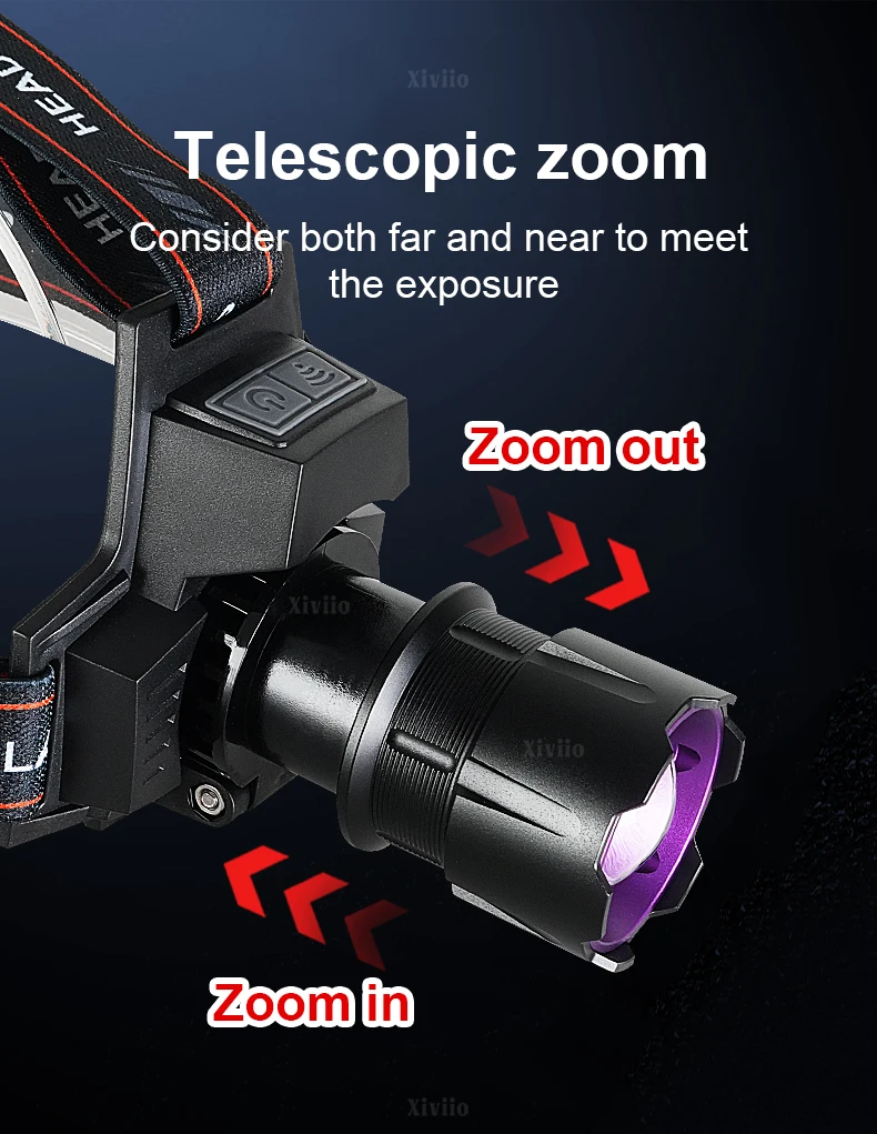 395nm UV Headlamp Ultraviolet Zoomable Headlight Rechargeable Purple Head Torch Catch Scorption Hunting Light Pet Urine Detector