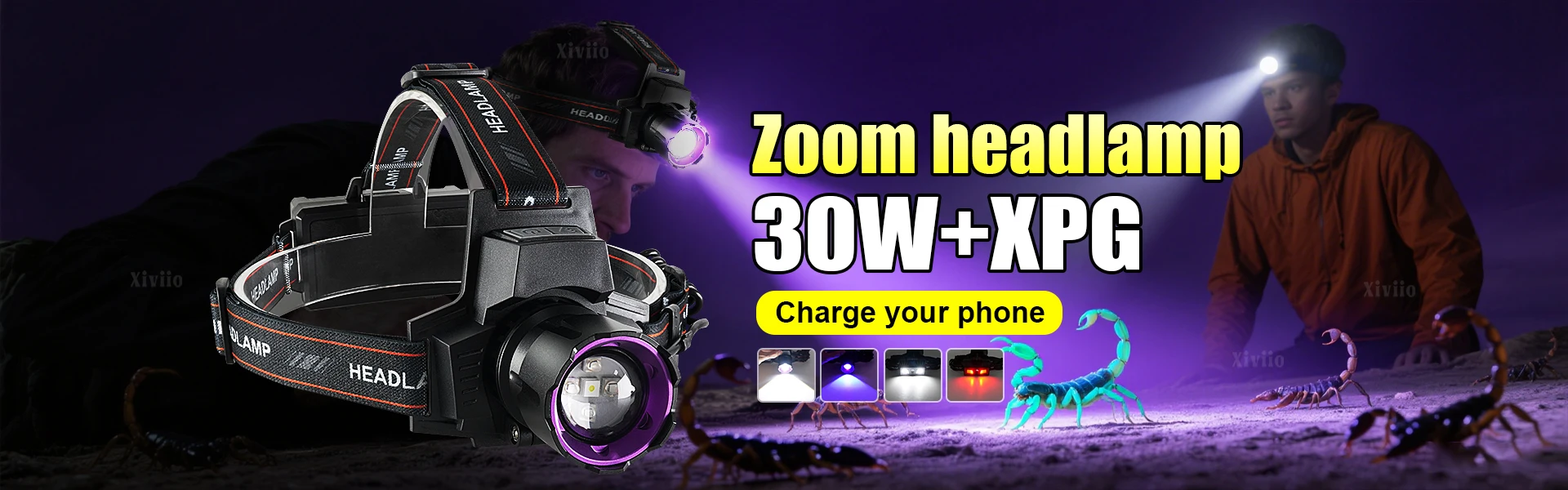 395nm UV Headlamp Ultraviolet Zoomable Headlight Rechargeable Purple Head Torch Catch Scorption Hunting Light Pet Urine Detector