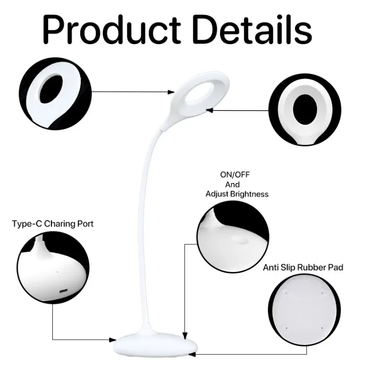 620nm Red Cordless Table Lamp with Standing Dimmable 3 Brightness Levels White Desk Led Light No Blue Reading Migraine Relieve