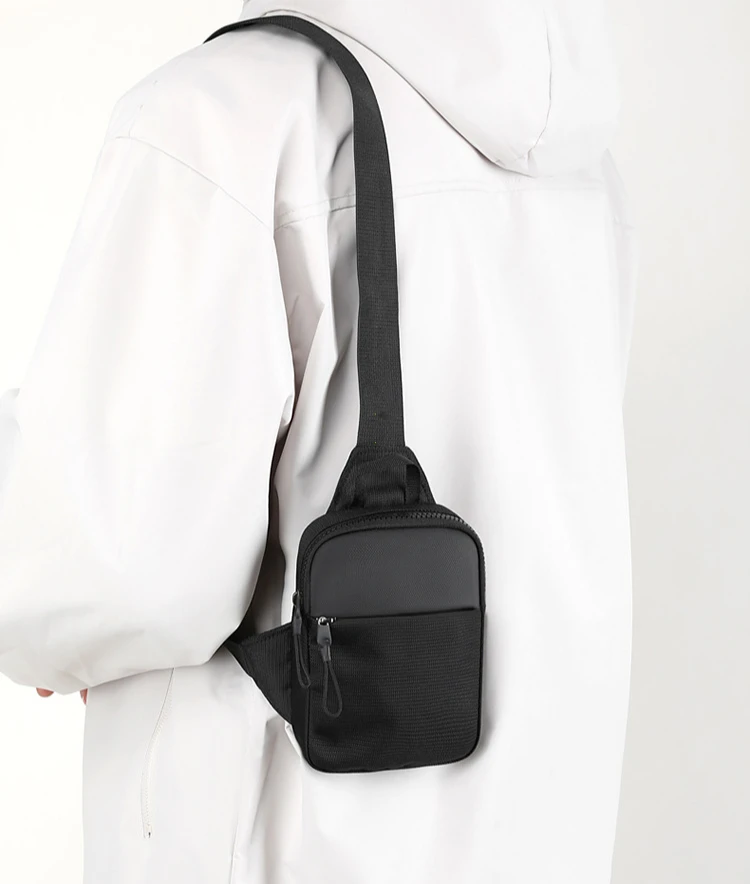 Men Waterproof Sling Chest Pack Fashion Small Black Crossbody Shoulder Zipper Bag Travel Workout Handbag Messanger Bag for Men