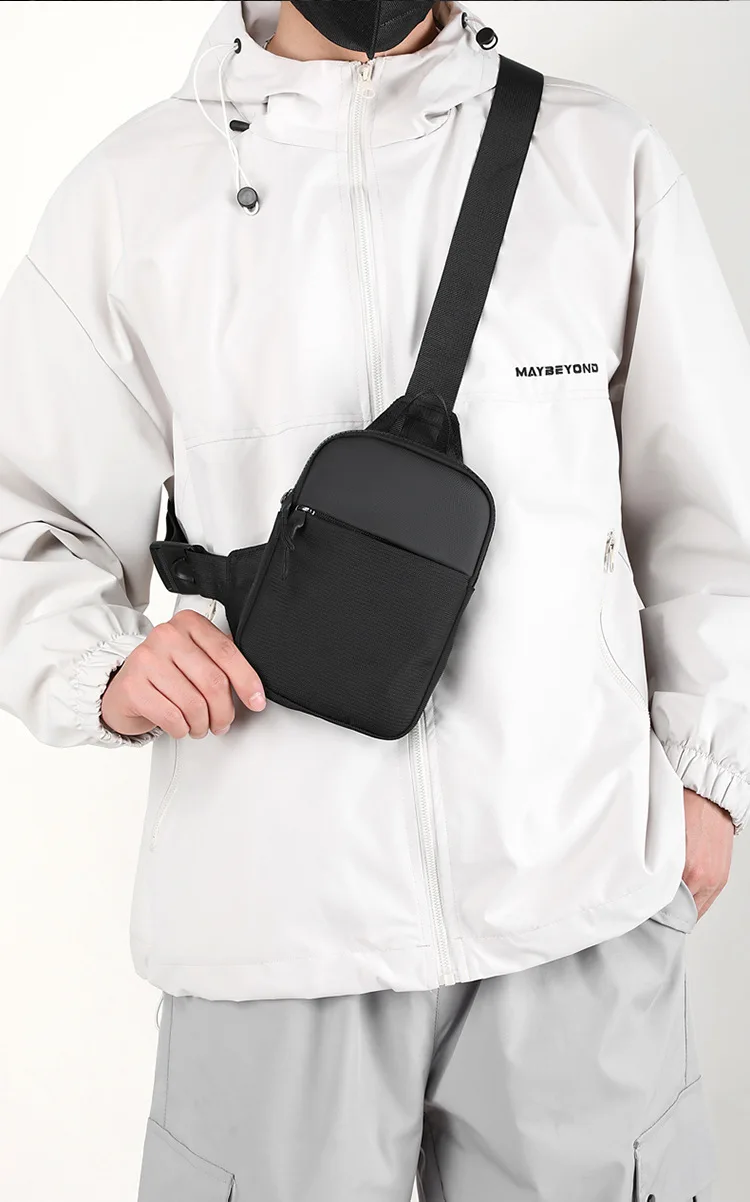 Men Waterproof Sling Chest Pack Fashion Small Black Crossbody Shoulder Zipper Bag Travel Workout Handbag Messanger Bag for Men