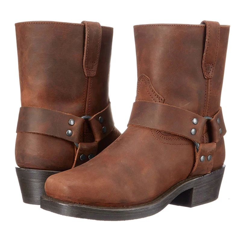 Men's Leather Boots Side Zipper Western Cowboy Boots Retro Men's Short Boots Lightweight Comfort Outdoors Boots Large Size 48