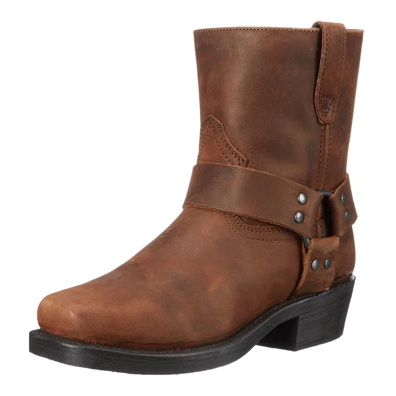 Men's Leather Boots Side Zipper Western Cowboy Boots Retro Men's Short Boots Lightweight Comfort Outdoors Boots Large Size 48