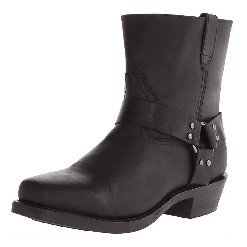 Men's Leather Boots Side Zipper Western Cowboy Boots Retro Men's Short Boots Lightweight Comfort Outdoors Boots Large Size 48
