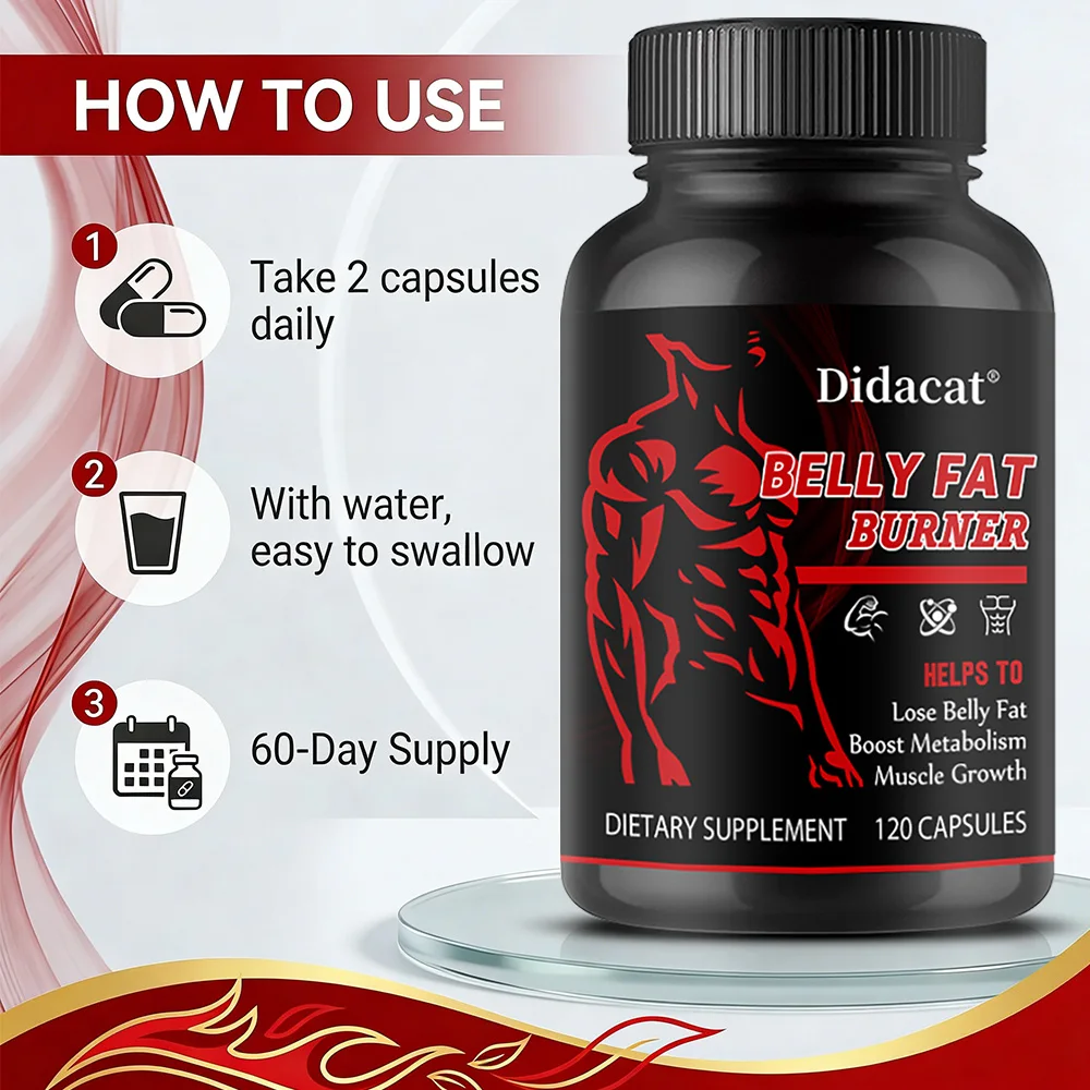 Stimulant-Free Men's Belly Fat Burner Capsules, Boost Metabolism, Burn Stubborn Fat, Tighten Abs, Preserve Muscle, Caffeine-Free