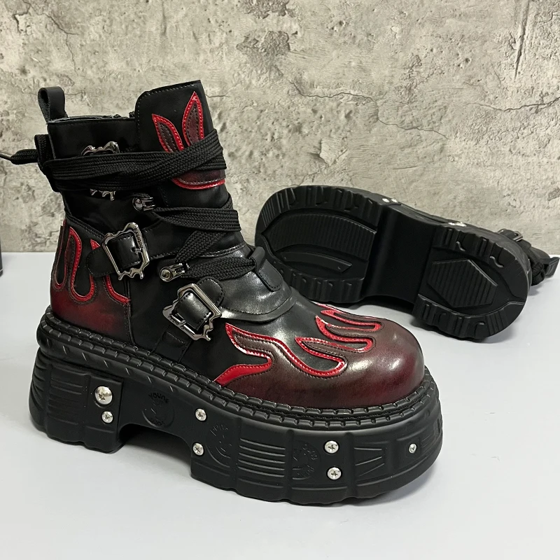 Men's 2024 Winter New Thick-soled Inner Heightening Fashion Fried Street Personality High-top Leather Boots