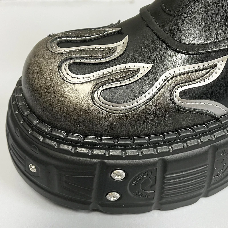 Men's 2024 Winter New Thick-soled Inner Heightening Fashion Fried Street Personality High-top Leather Boots