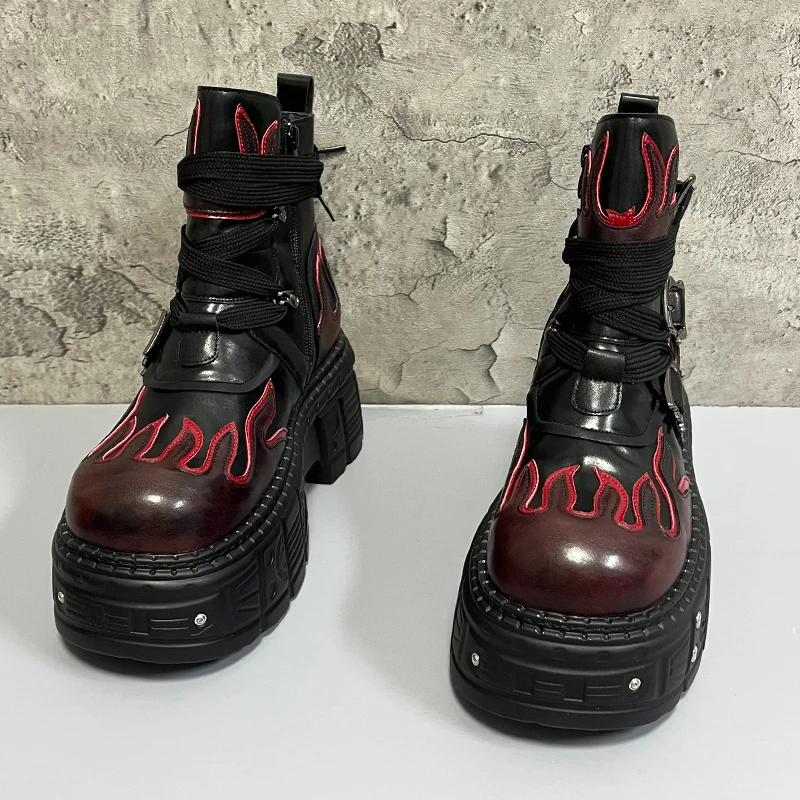 Men's 2024 Winter New Thick-soled Inner Heightening Fashion Fried Street Personality High-top Leather Boots