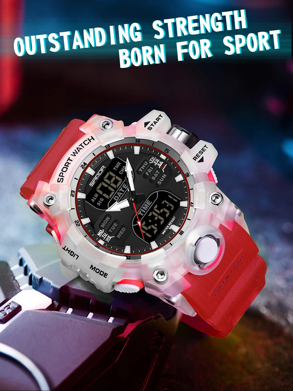 SANDA Dual Display Men Watches Waterproof Sports Watch Military Man Alarm Stopwatch Quartz Wristwatch Male LED Digital Clock6126