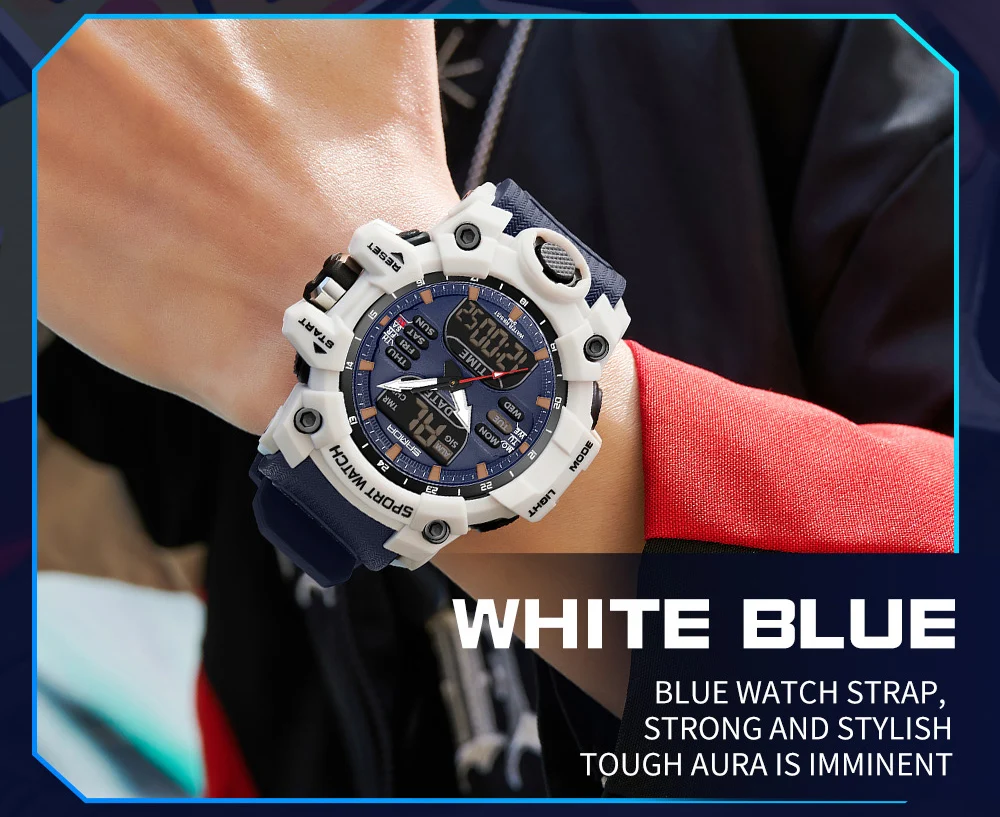 SANDA Dual Display Men Watches Waterproof Sports Watch Military Man Alarm Stopwatch Quartz Wristwatch Male LED Digital Clock6126