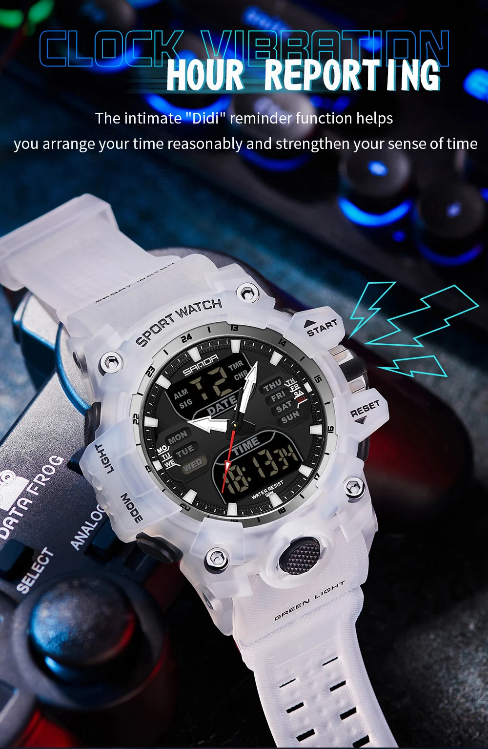 SANDA Dual Display Men Watches Waterproof Sports Watch Military Man Alarm Stopwatch Quartz Wristwatch Male LED Digital Clock6126