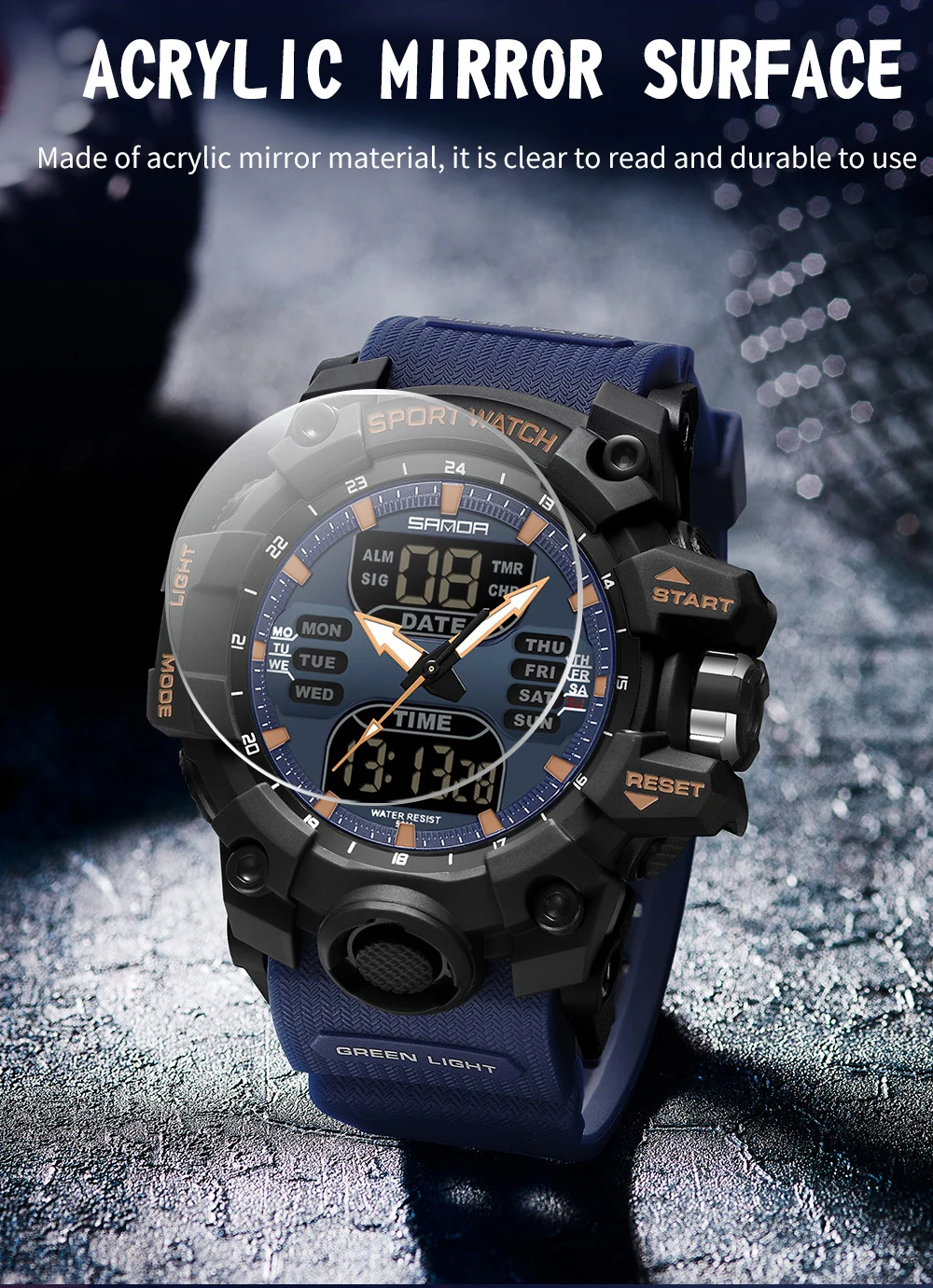 SANDA Dual Display Men Watches Waterproof Sports Watch Military Man Alarm Stopwatch Quartz Wristwatch Male LED Digital Clock6126