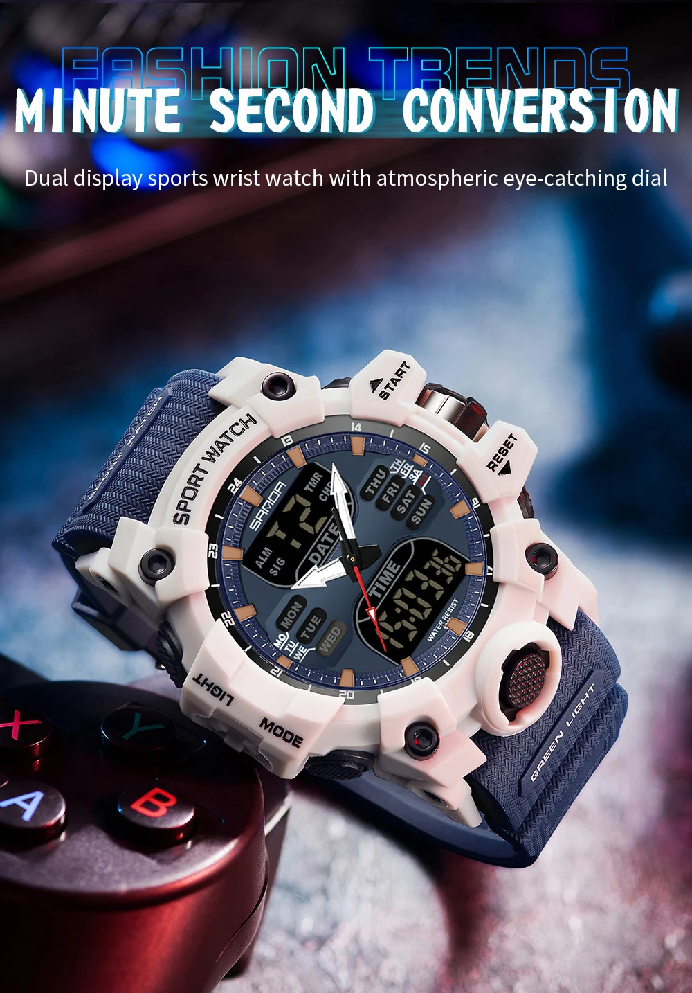 SANDA Dual Display Men Watches Waterproof Sports Watch Military Man Alarm Stopwatch Quartz Wristwatch Male LED Digital Clock6126