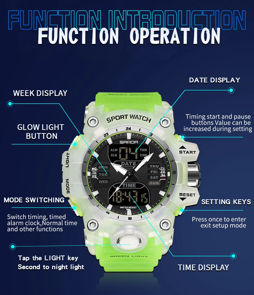 SANDA Dual Display Men Watches Waterproof Sports Watch Military Man Alarm Stopwatch Quartz Wristwatch Male LED Digital Clock6126