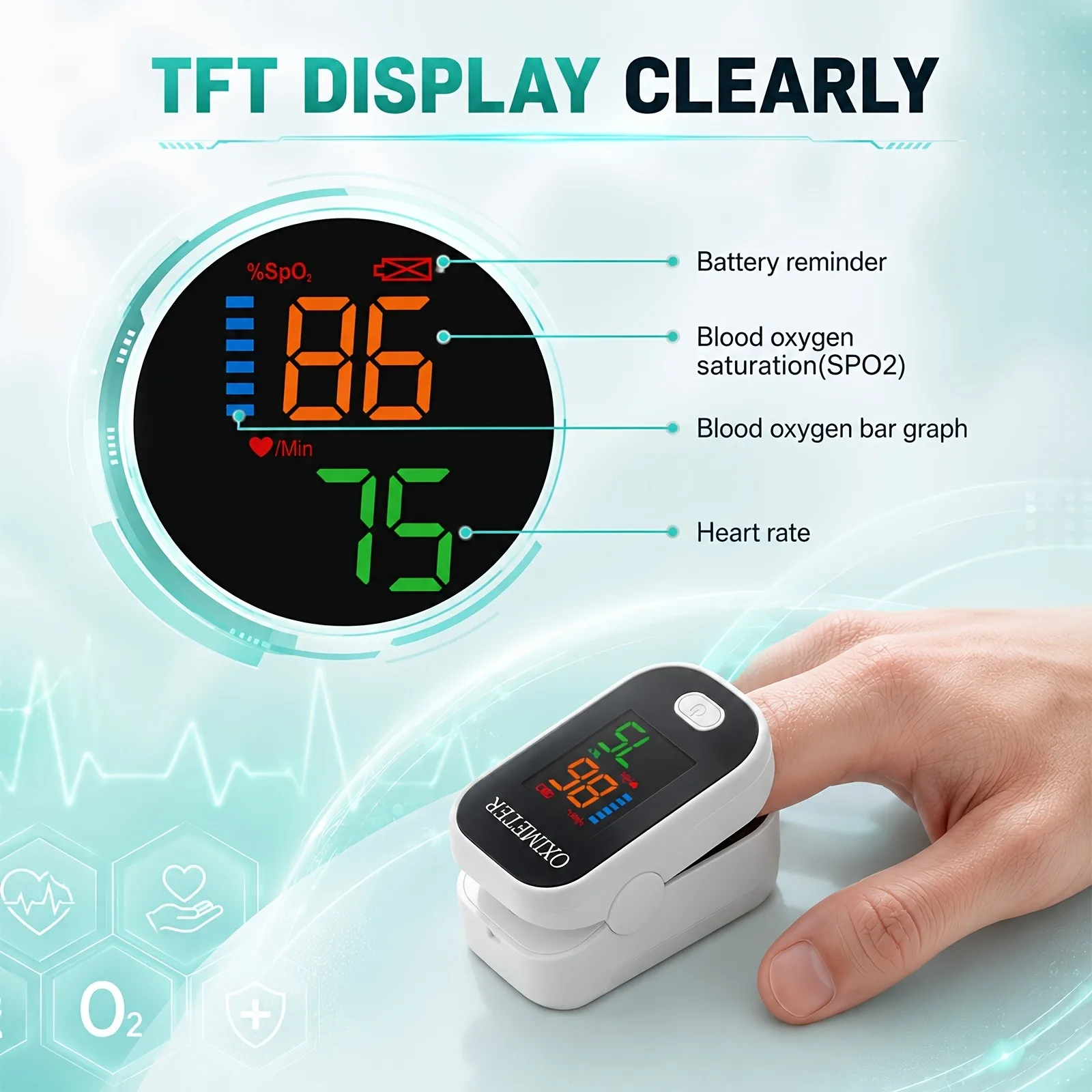 Finger Pulse Oximeter for Sports Oxygen Level And Pulse Rate Device with OLED Screen Blood Oxygen Saturation Monitor Heart Rate