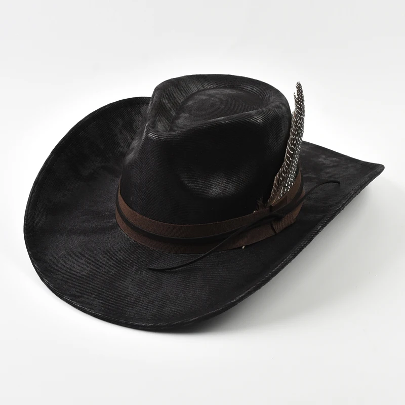 Handmade Feather Accessories Fedoras Hat Vintage Western Cowboy Hat Outdoor Travel Party Street Style Sombrero Hombre Caps
