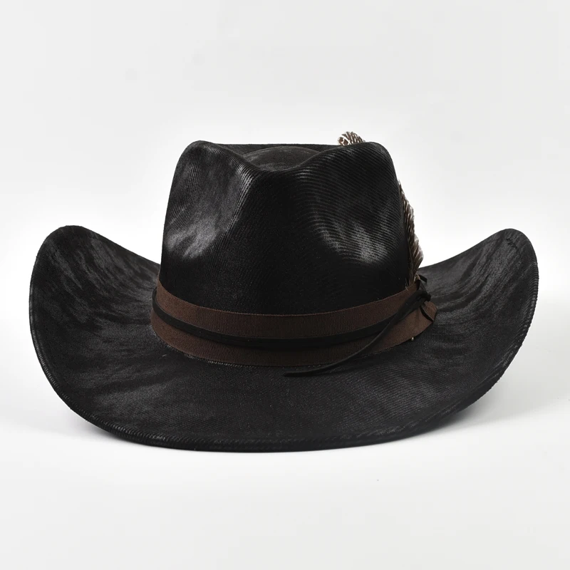 Handmade Feather Accessories Fedoras Hat Vintage Western Cowboy Hat Outdoor Travel Party Street Style Sombrero Hombre Caps